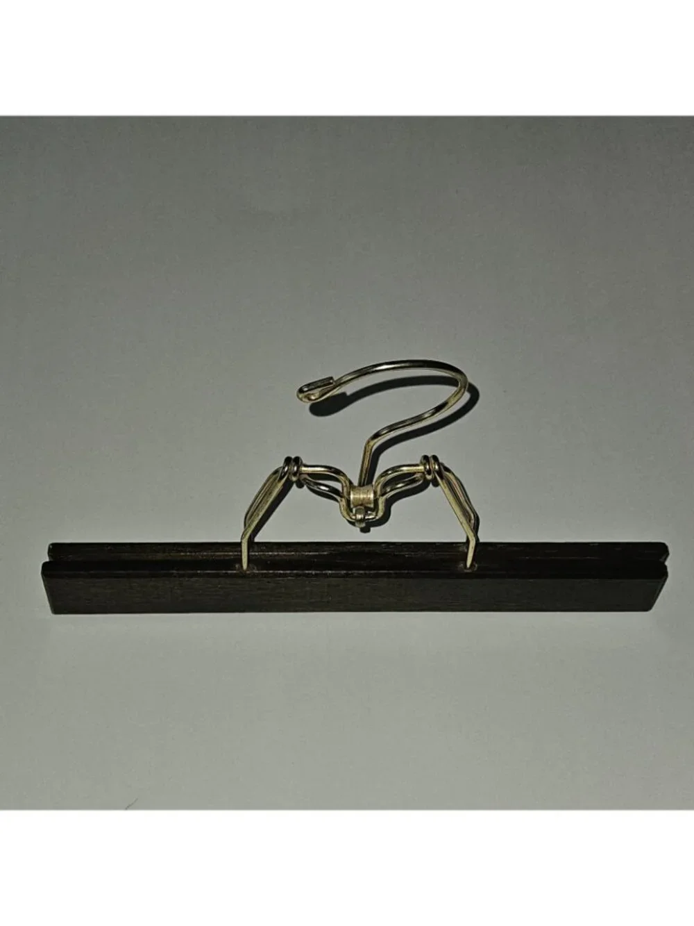 Dark Brown Wooden Clamp Hanger Gold Tone Hook 10